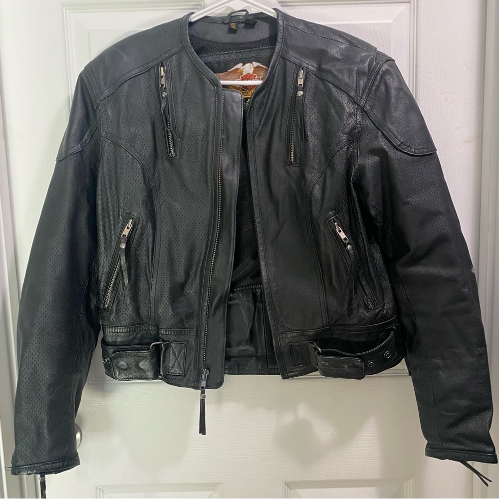Harley Davidson Womens Black Leather Motorcycle Jacket